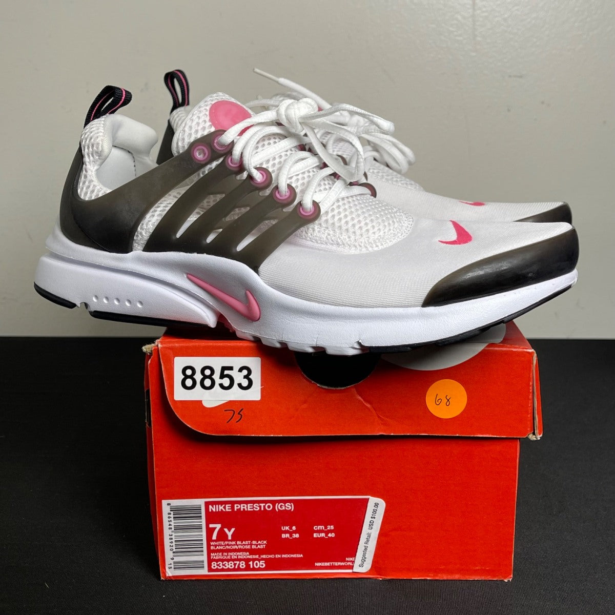 Nike Air Presto GS 'White Pink Blast' (Size 7) - aux