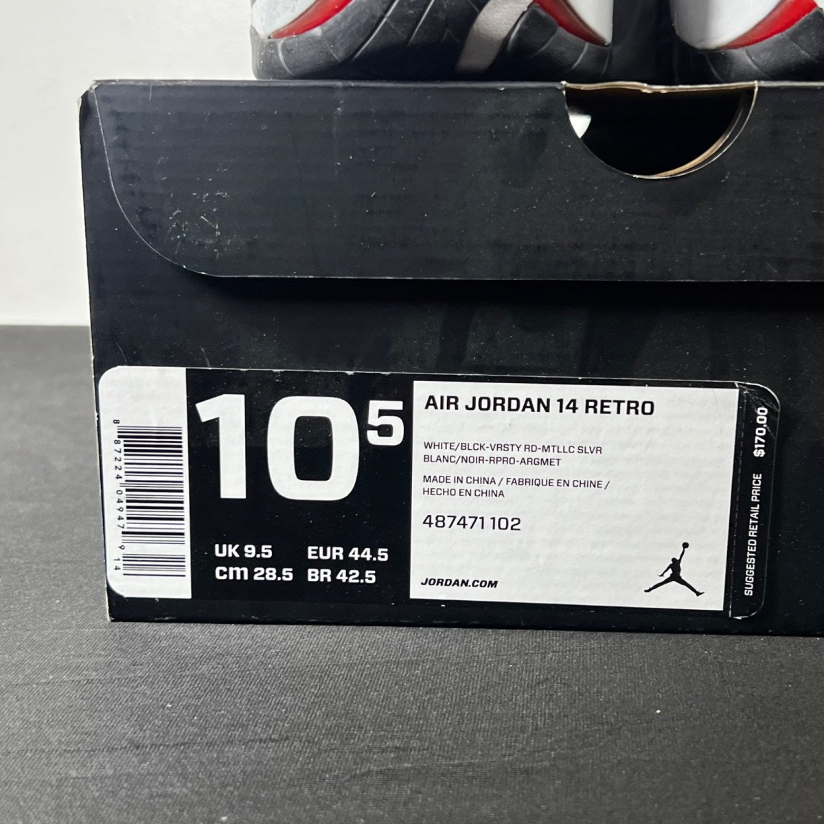 Jordan 14 Retro Black Toe (2014) 10.5 (Lightly Worn Pre-Owned)JordanWhite/Black-Varsity Red-Metallic Silver - Image 5
