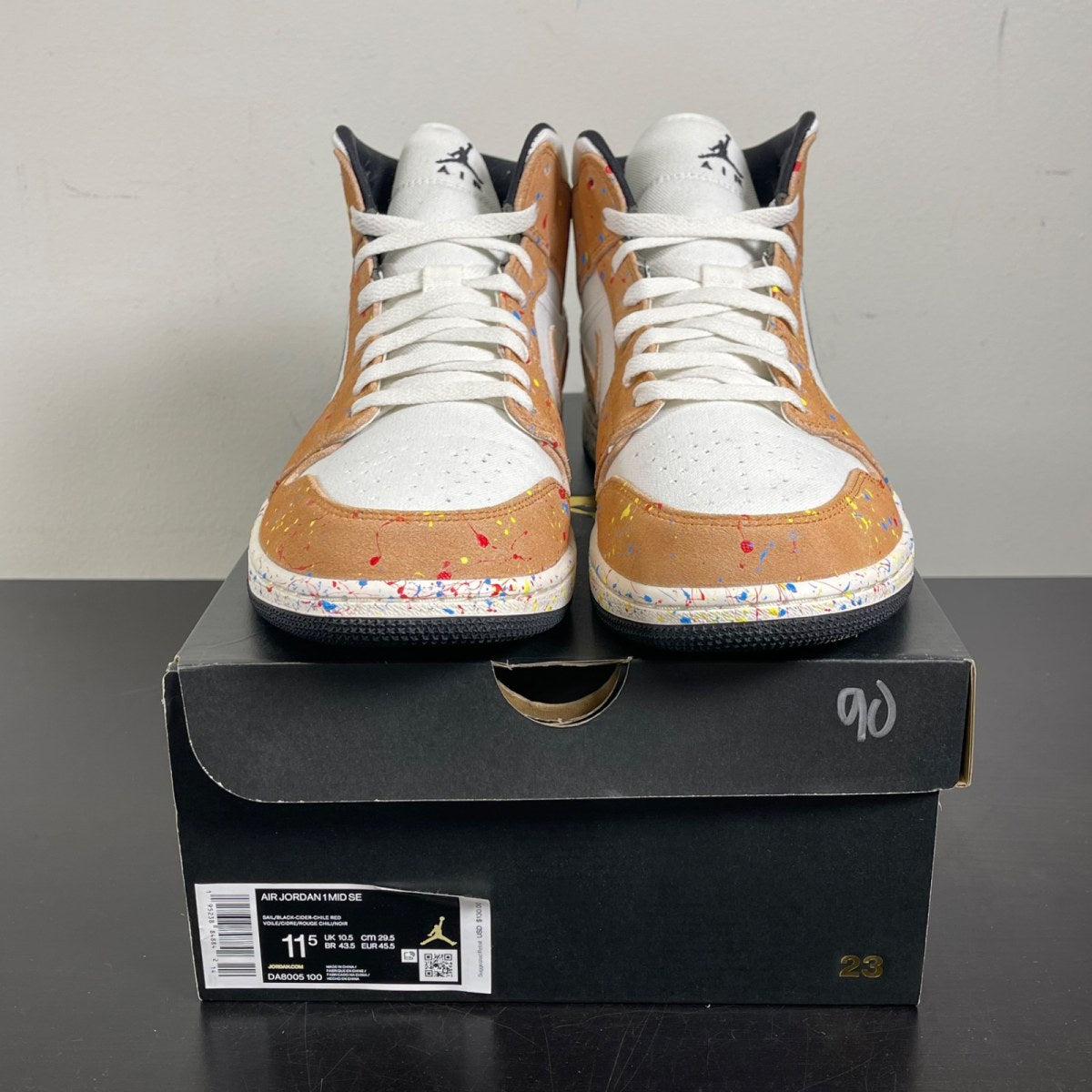 Jordan 1 Mid SE Brushstroke 11.5 (Moderately Worn Pre-Owned)JordanSail/Black-Cider-Chile Red - Image 2