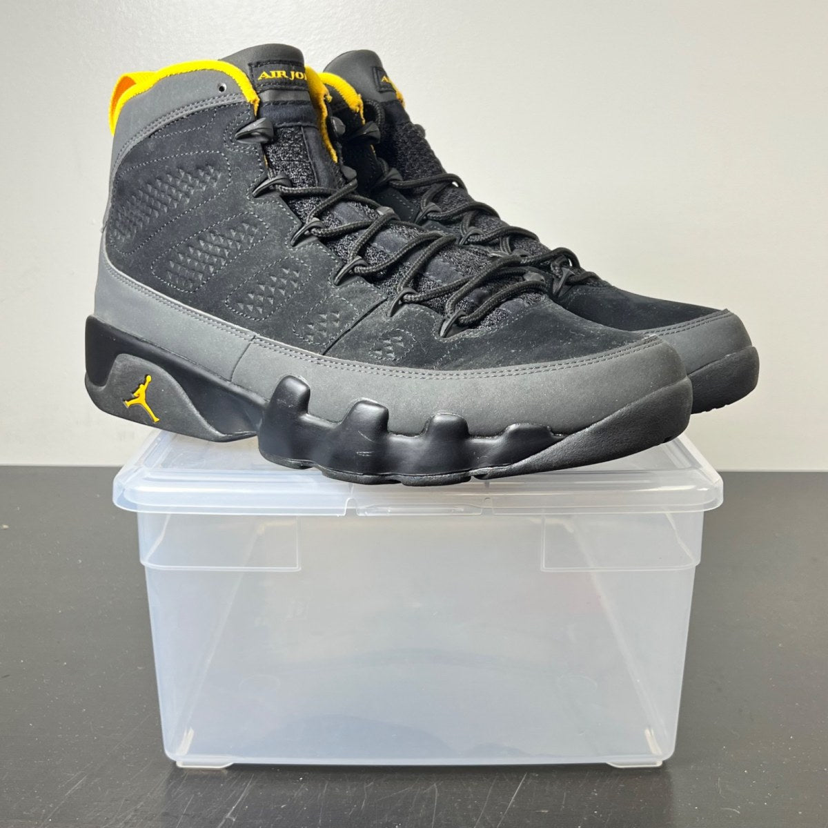Jordan 9 Retro Dark Charcoal University Gold 11 (Lightly Worn Pre-Owned)JordanBlack/Dark Charcoal-University Gold - Image 1