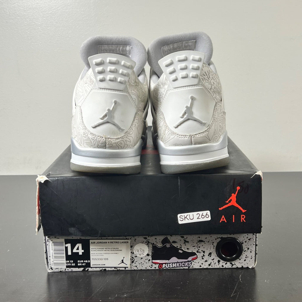Jordan 4 Retro 30th Anniversary Laser 14 (Lightly Worn Pre-Owned)JordanLaser White/Chrome-Metallic Silver - Image 4