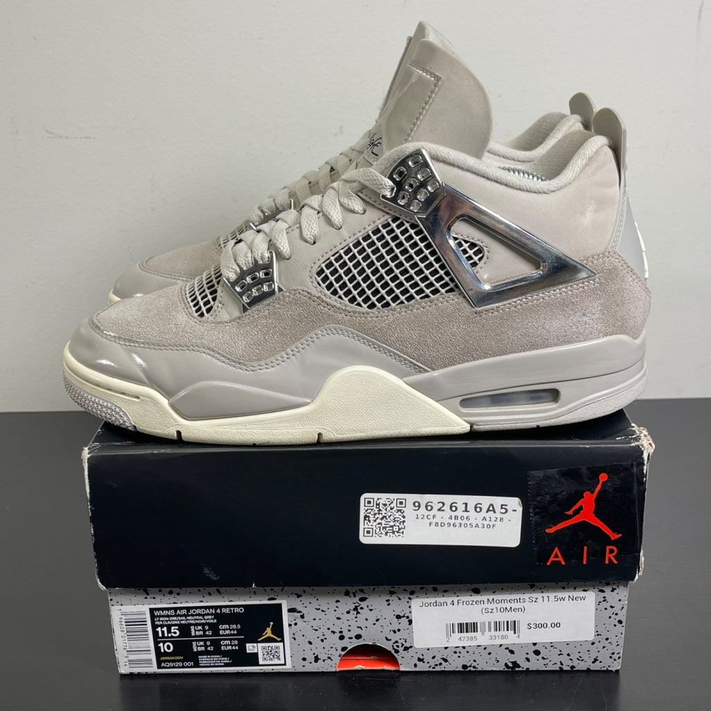 Jordan 4 Retro Frozen Moments (Women's) 11.5W (Moderately Worn Pre-Owned)JordanLight Iron Ore/Sail-Neutral Grey-Black-Metallic Silver - Image 3