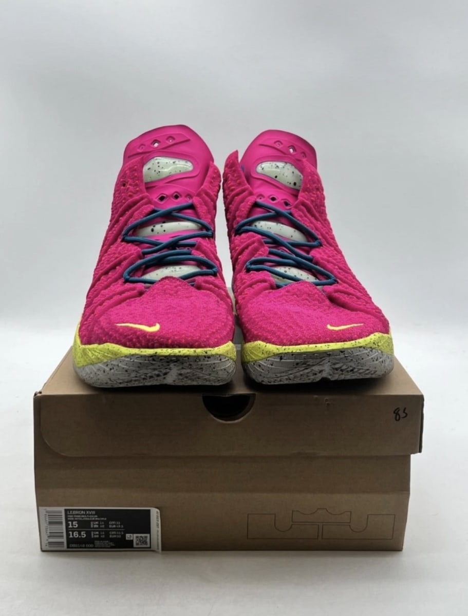 Nike LeBron 18 Los Angeles By Night 15 (Moderately Worn Pre-Owned)NikePink Prime/Multi-Color-Blue Void - Image 2