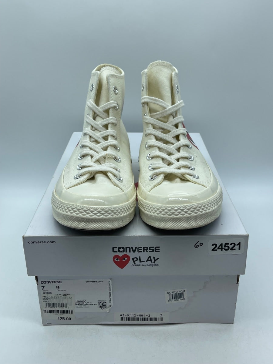 Converse Chuck Taylor All Star 70 Hi Comme des Garcons PLAY White 7 (Moderately Worn Pre-Owned)ConverseMilk/White-High Risk Red - Image 2
