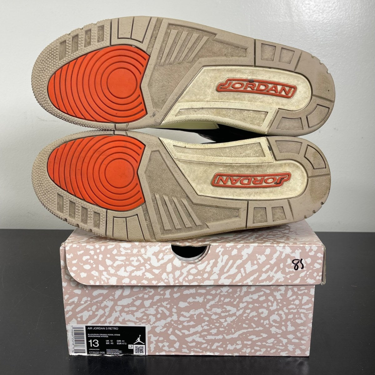 Jordan 3 Retro Desert Elephant 13 (Moderately Worn Pre-Owned)JordanBlack/Rush Orange/Fossil Stone/Sail - Image 5