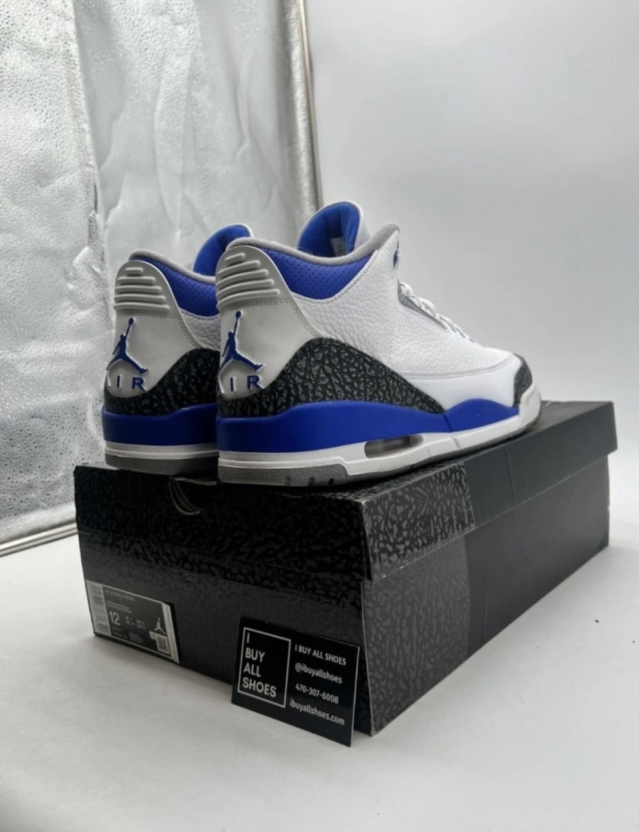 Jordan 3 Retro Racer Blue 12 (Lightly Worn Pre-Owned)JordanWhite/Black-Cement Grey-Racer Blue - Image 5