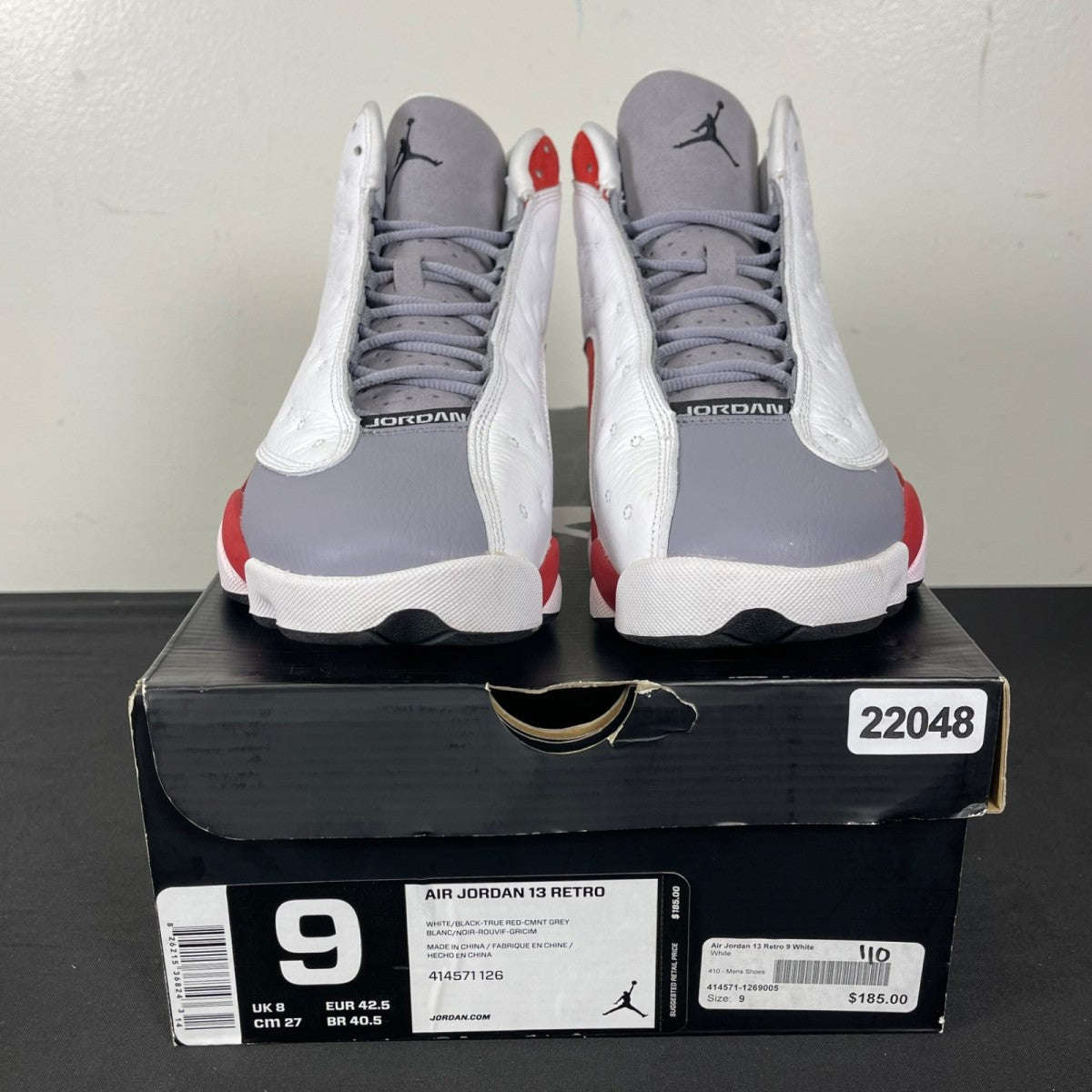 Jordan 13 Retro Grey Toe (2014) 9 (Moderately Worn Pre-Owned)JordanWhite/Black-True Red-Cement Grey - Image 2