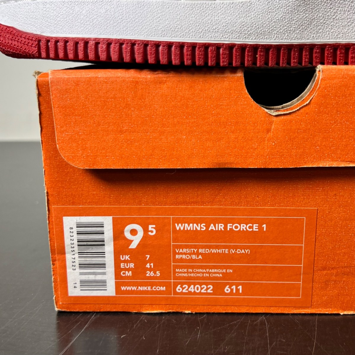 Nike Air Force 1 Low V-Day (Women's) 9.5W (Moderately Worn Pre-Owned)NikeVarsity Red/White - Image 4