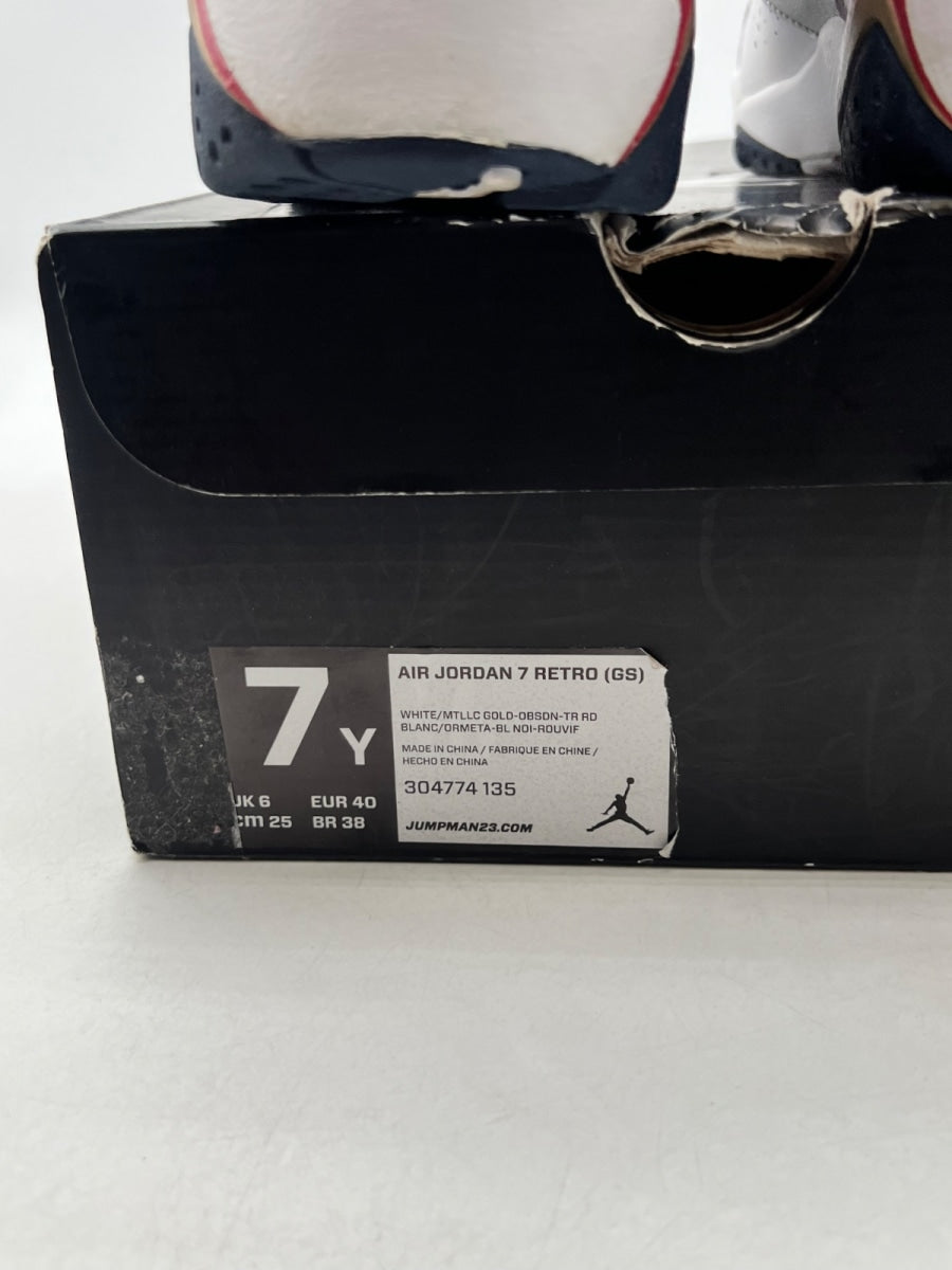 Jordan 7 Retro Olympic (2012) (GS) 7Y (Moderately Worn Pre-Owned)JordanWhite/Metallic Gold-Obsdn-Tr Red - Image 6