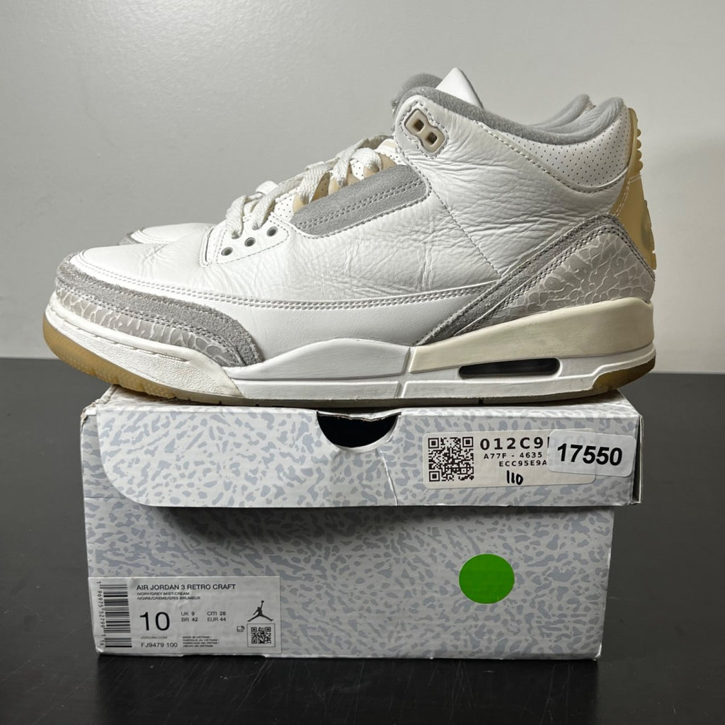 Jordan 3 Retro Craft Ivory 10 (Heavily Worn Pre-Owned)JordanIvory/Grey Mist/Cream - Image 3