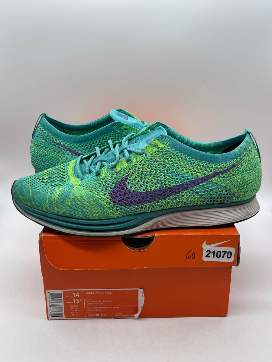 Nike Flyknit Racer Hyper Jade 14 (Moderately Worn Pre-Owned) - Image 1