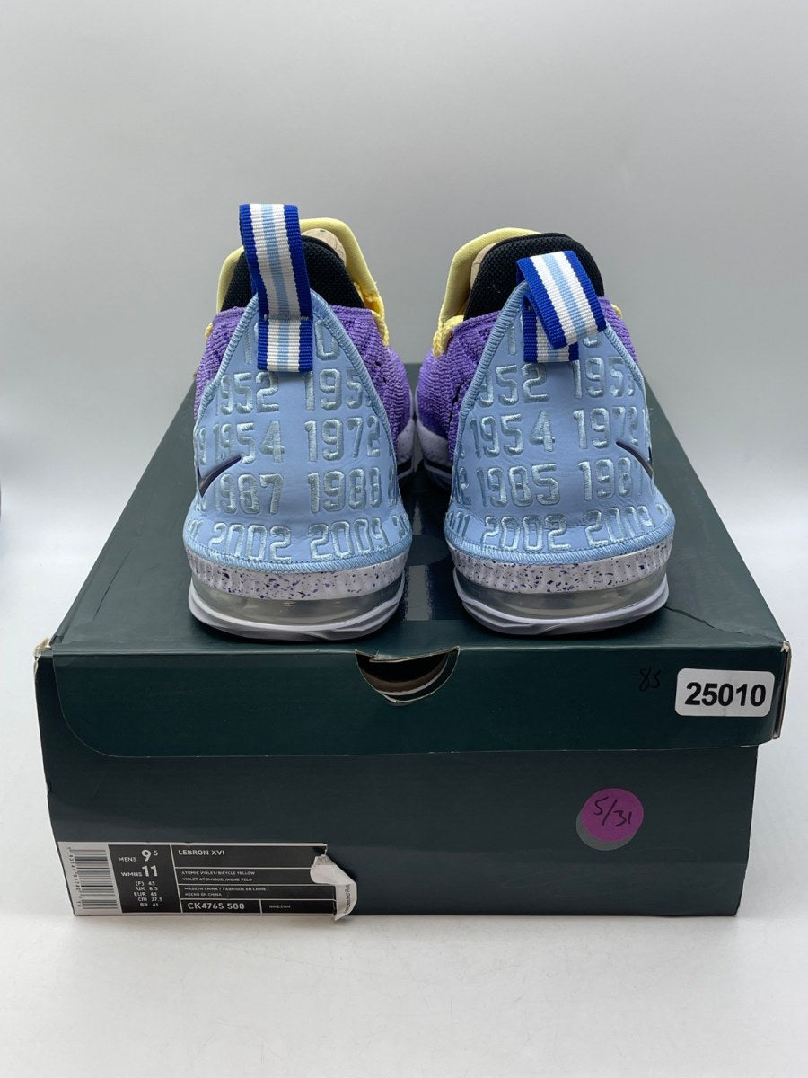 Nike LeBron 16 Lakers Championships 9.5 (Moderately Worn Pre-Owned)NikeAtomic Violet/Bicycle Yellow-Half Blue - Image 3