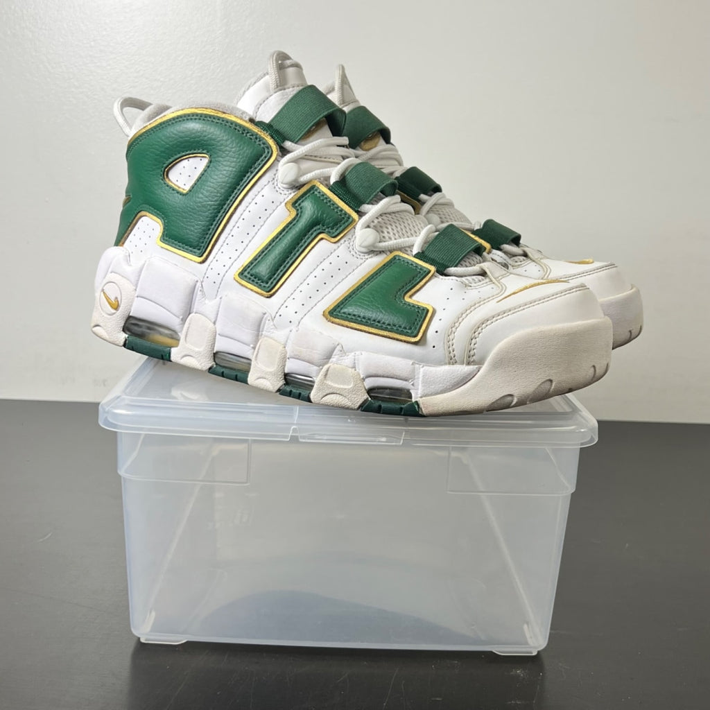 Nike Air More Uptempo Atlanta 12 (Heavily Worn Pre-Owned)NikeWhite/Gorge Green-Metallic Gold - Image 1