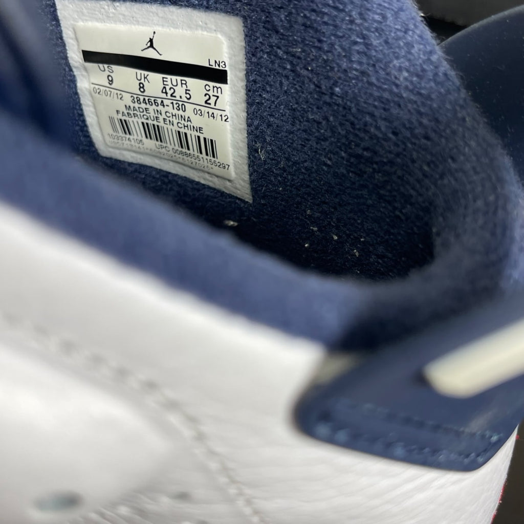 Jordan 6 Retro Olympic London (2012) 9 (Moderately Worn Pre-Owned)JordanWhite/Midnight Navy-Varsity Red - Image 6