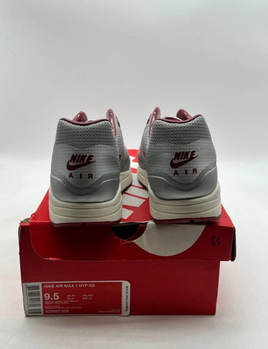 Nike Air Max 1 Hyperfuse Night Track 9.5 (Moderately Worn Pre-Owned)NikeMetallic Silver/Deep Red-Sail - Image 6