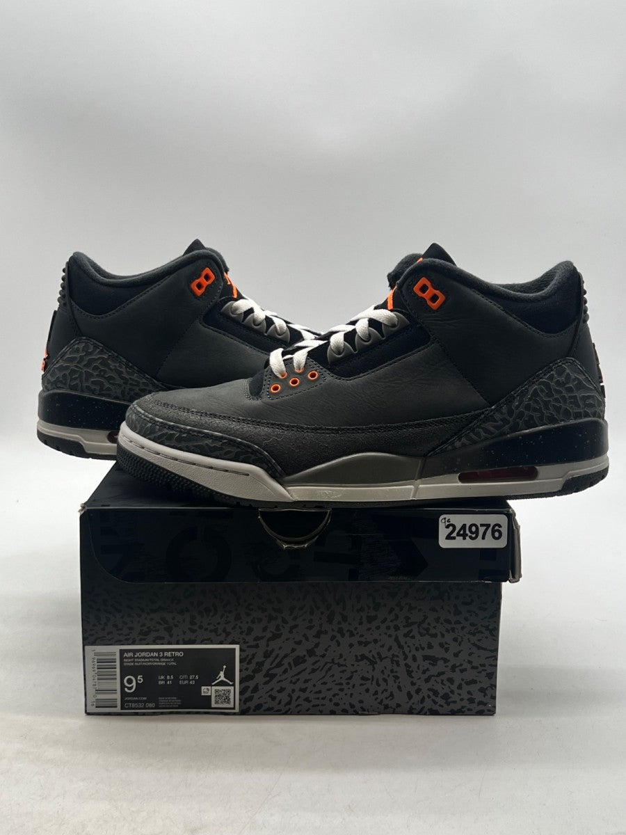 Jordan 3 Retro Fear Pack (2023) 9.5 (Lightly Worn Pre-Owned)JordanNight Stadium/Total Orange-Black-Flat Pewter-Neutral Grey - Image 1