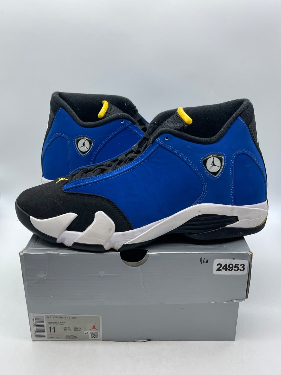 Jordan 14 Retro Laney (2023) 11 (Moderately Worn Pre-Owned)JordanVarsity Royal/Black-Varsity Maize-White - Image 1