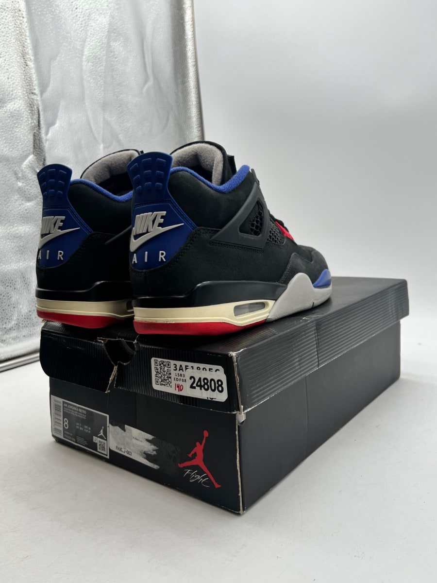 Jordan 4 Retro Rare Air (White Lettering) 8 (Moderately Worn Pre-Owned)JordanBlack/Fire Red/Deep Royal Blue/Dark Smoke Grey/Tech Grey - Image 5
