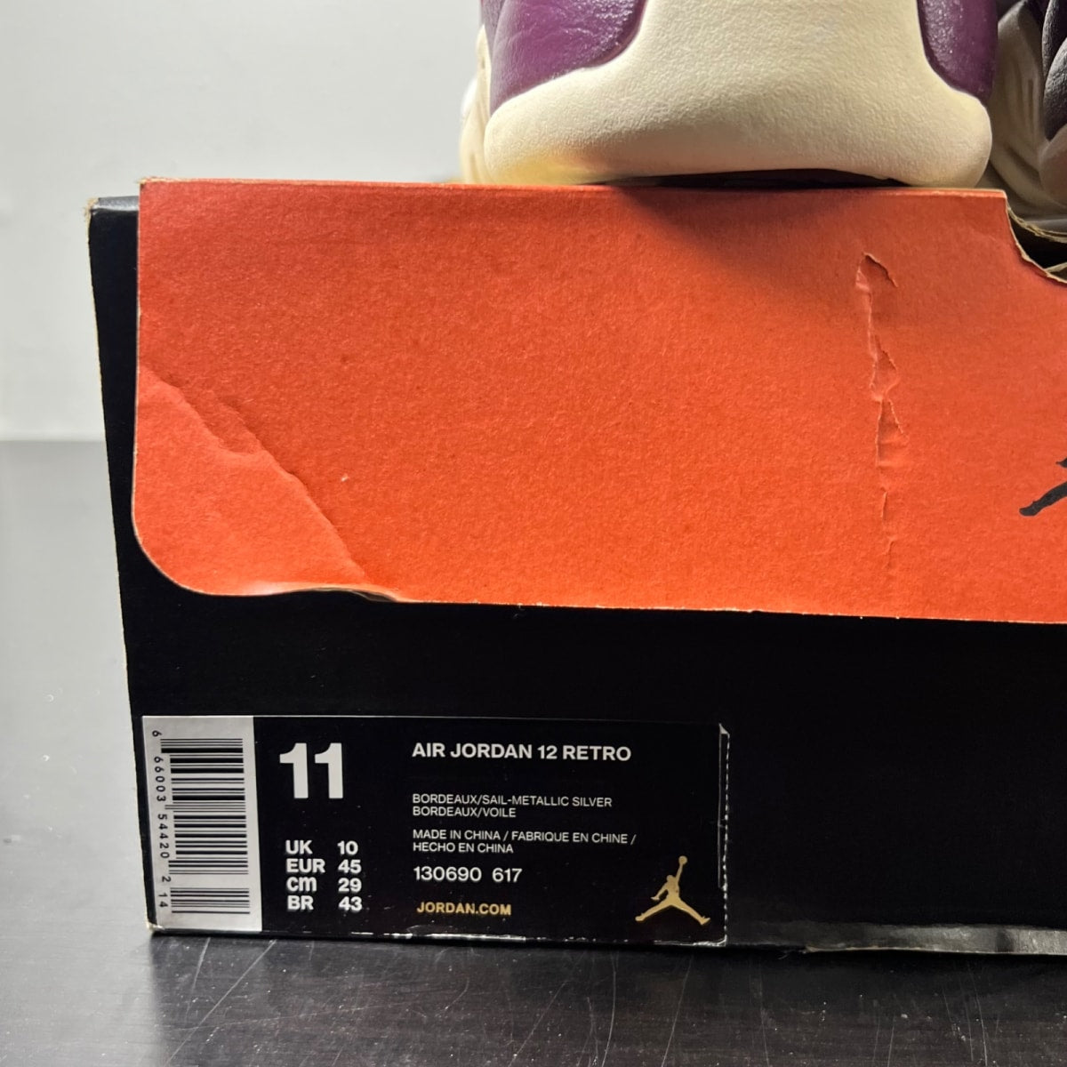 Jordan 12 Retro Bordeaux 11 (Lightly Worn Pre-Owned)JordanBordeaux/Sail-Metallic Silver - Image 5