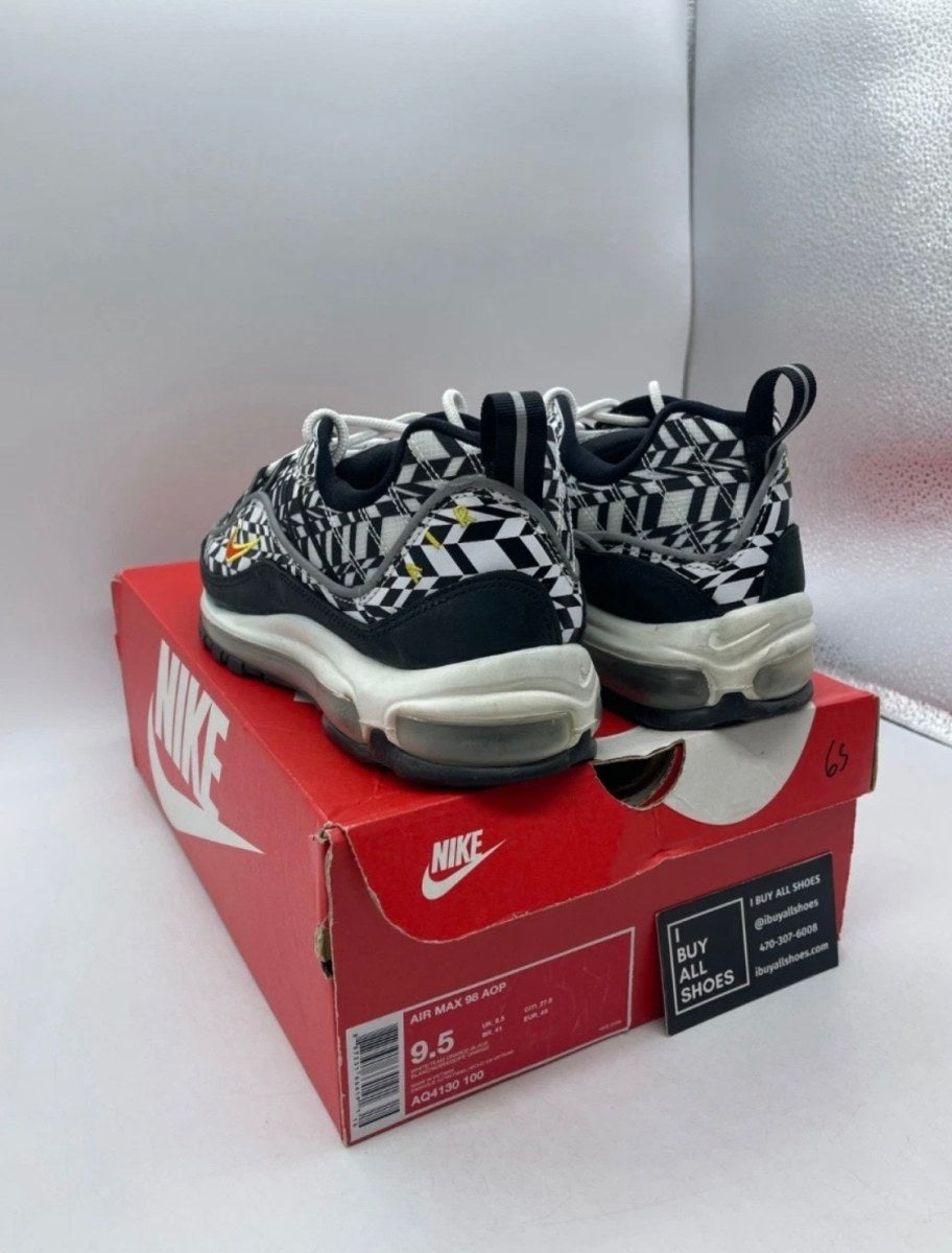 Nike Air Max 98 AOP Black 9.5 (Lightly Worn Pre-Owned)NikeWhite/Team Orange-Black - Image 6