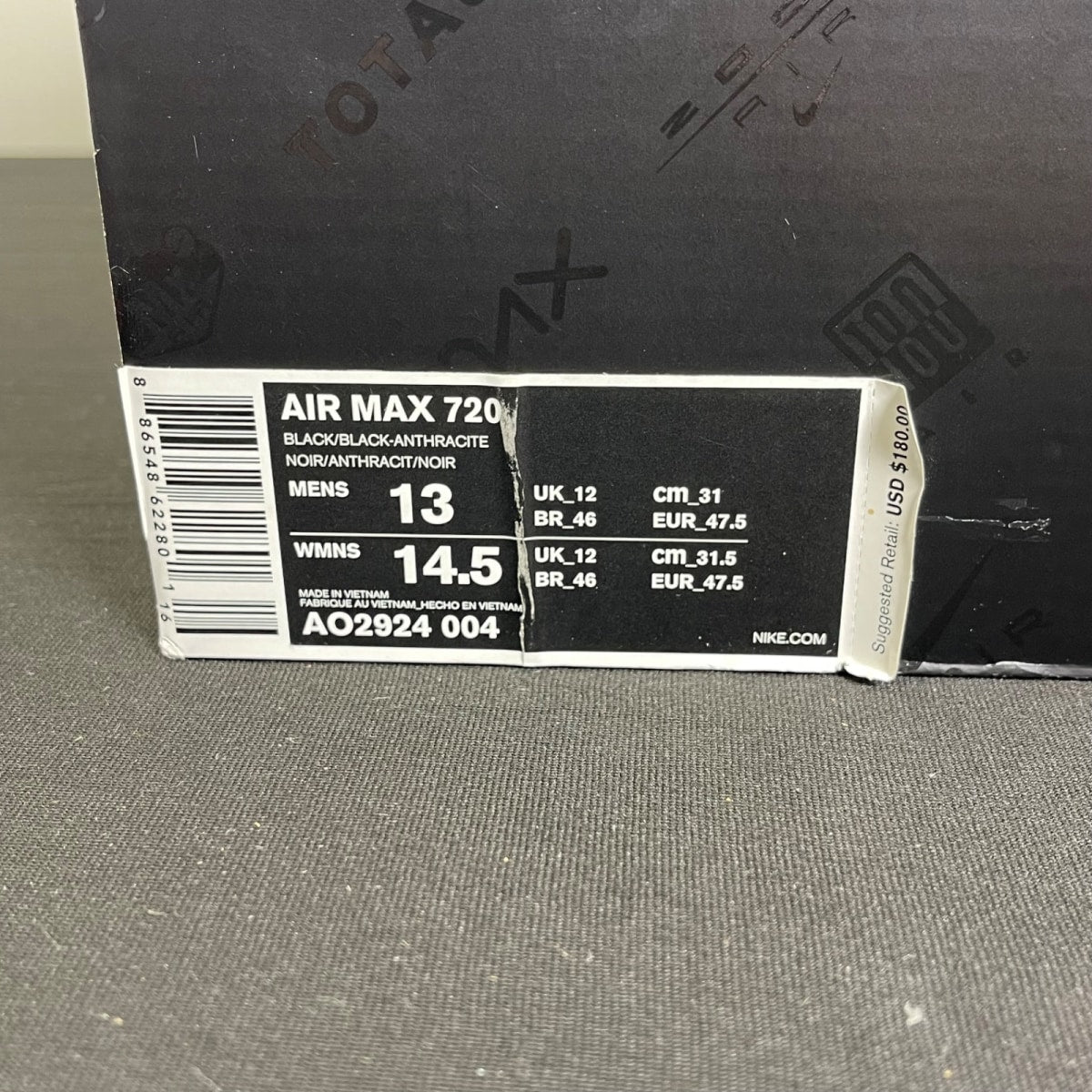 Nike Air Max 720 Total Eclipse 13 (Moderately Worn Pre-Owned)NikeBlack/Black-Anthracite - Image 7