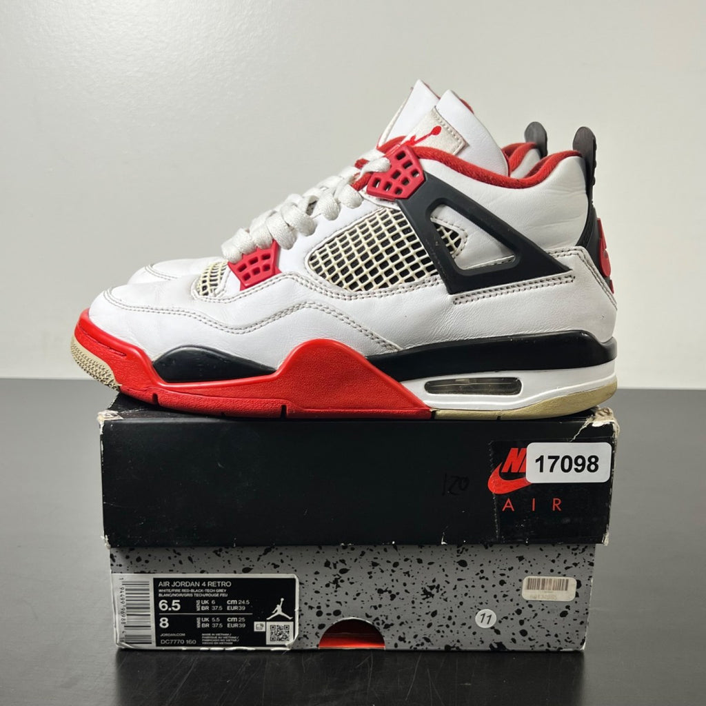 Jordan 4 Retro Fire Red (2020) 6.5 (Heavily Worn Pre-Owned)JordanWhite/Black-Tech Grey-Fire Red - Image 3