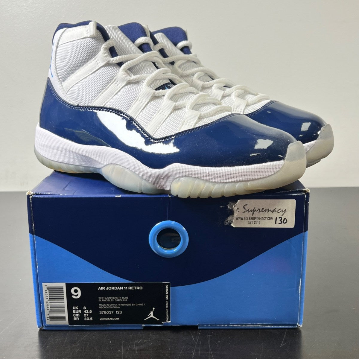 Jordan 11 Retro UNC Win Like 82 9 (Lightly Worn Pre-Owned)JordanWhite/University Blue-Midnight Navy - Image 1