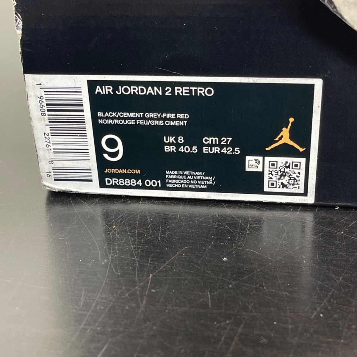 Jordan 2 Retro Black Cement 9 (Moderately Worn Pre-Owned)JordanBlack/Cement Grey/Fire Red/Sail - Image 7