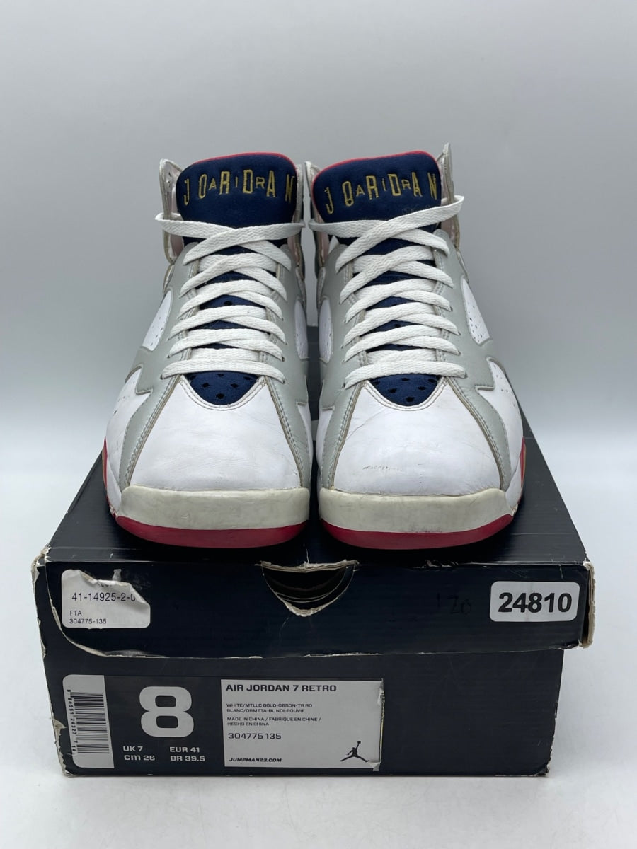 Jordan 7 Retro Olympic (2012) 8 (Moderately Worn Pre-Owned)JordanWhite/Metallic Gold-Obsidian-True Rd - Image 2