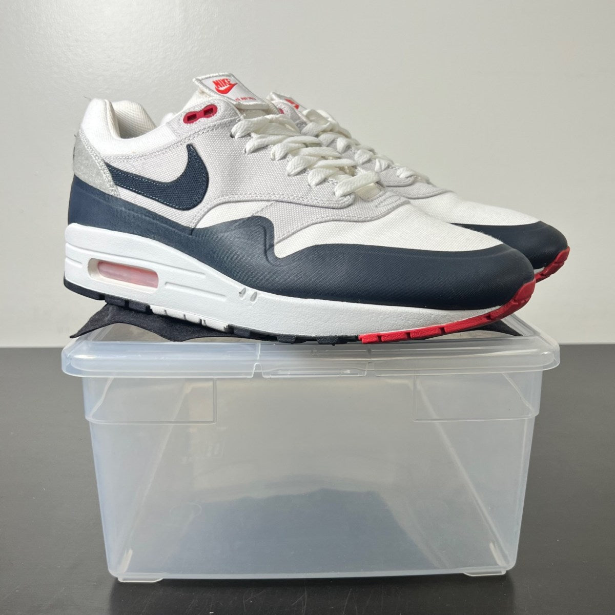 Nike Air Max 1 Patch Paris 10 (Lightly Worn Pre-Owned)NikeWhite/University Red-Obsidian - Image 1