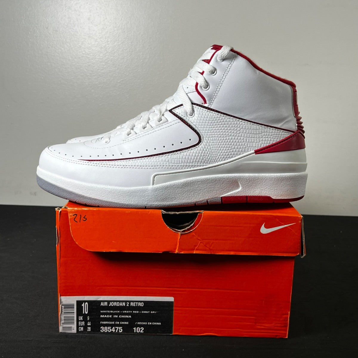 Jordan 2 Retro White Red (2014) 10 (New Pre-Owned)JordanWhite/Black-Varsity Red-Cement Grey - Image 3