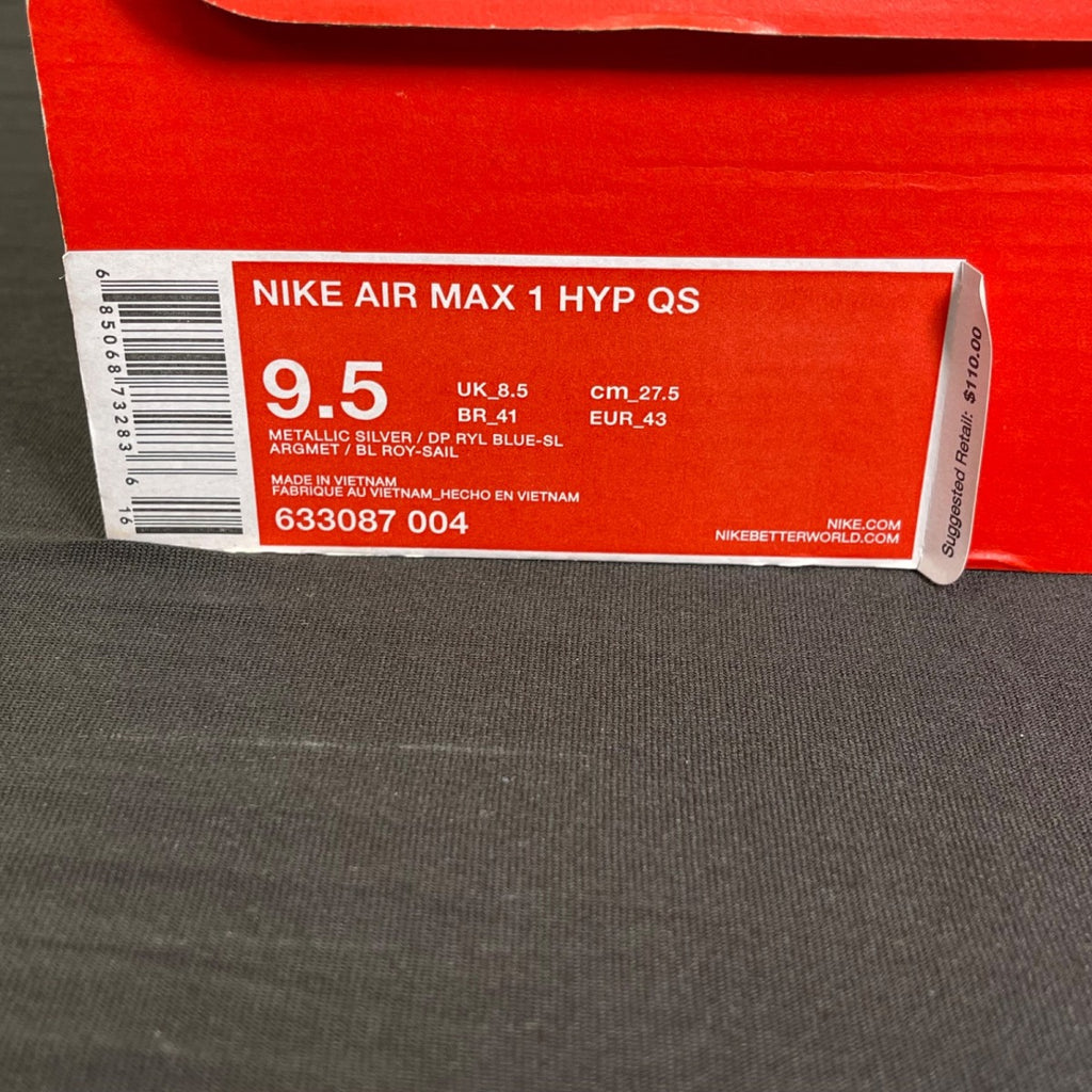 Nike Air Max 1 Night Track Royal 9.5 (Moderately Worn Pre-Owned)NikeMetallic Silver/Deep Royal Blue-Sail - Image 7