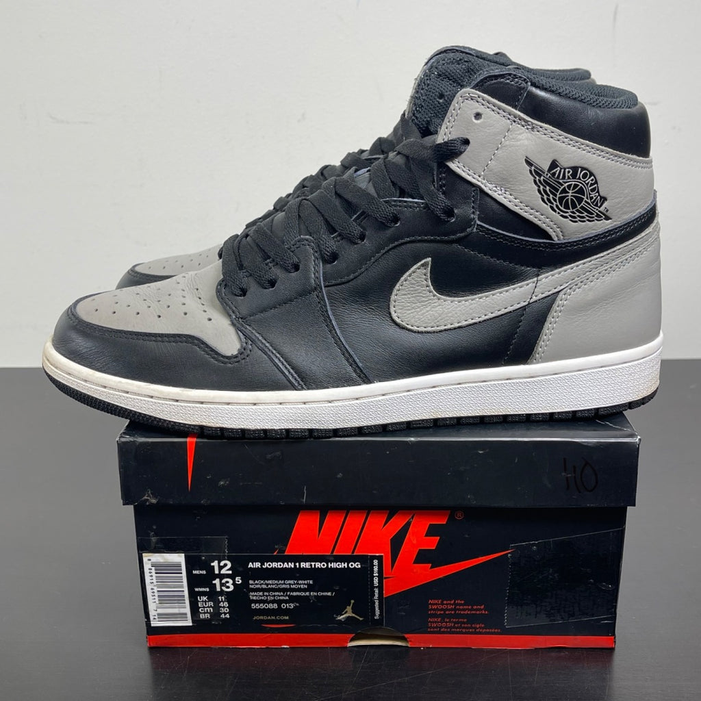 Jordan 1 Retro High Shadow (2018) 12 (Moderately Worn Pre-Owned)JordanBlack/Medium Grey-White - Image 3