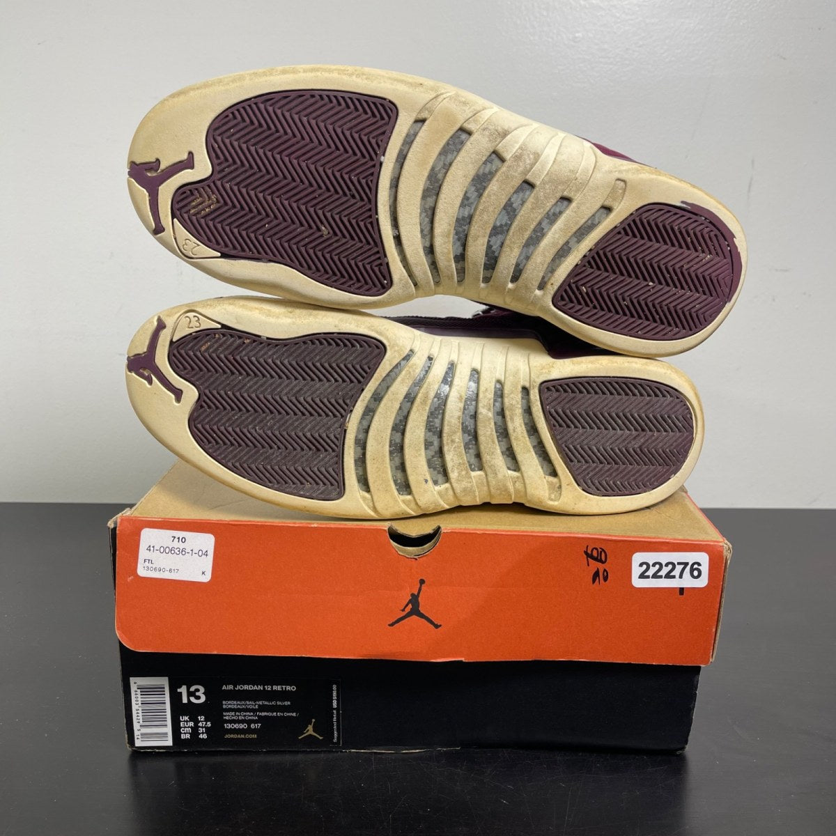 Jordan 12 Retro Bordeaux 13 (Moderately Worn Pre-Owned)JordanBordeaux/Sail-Metallic Silver - Image 5