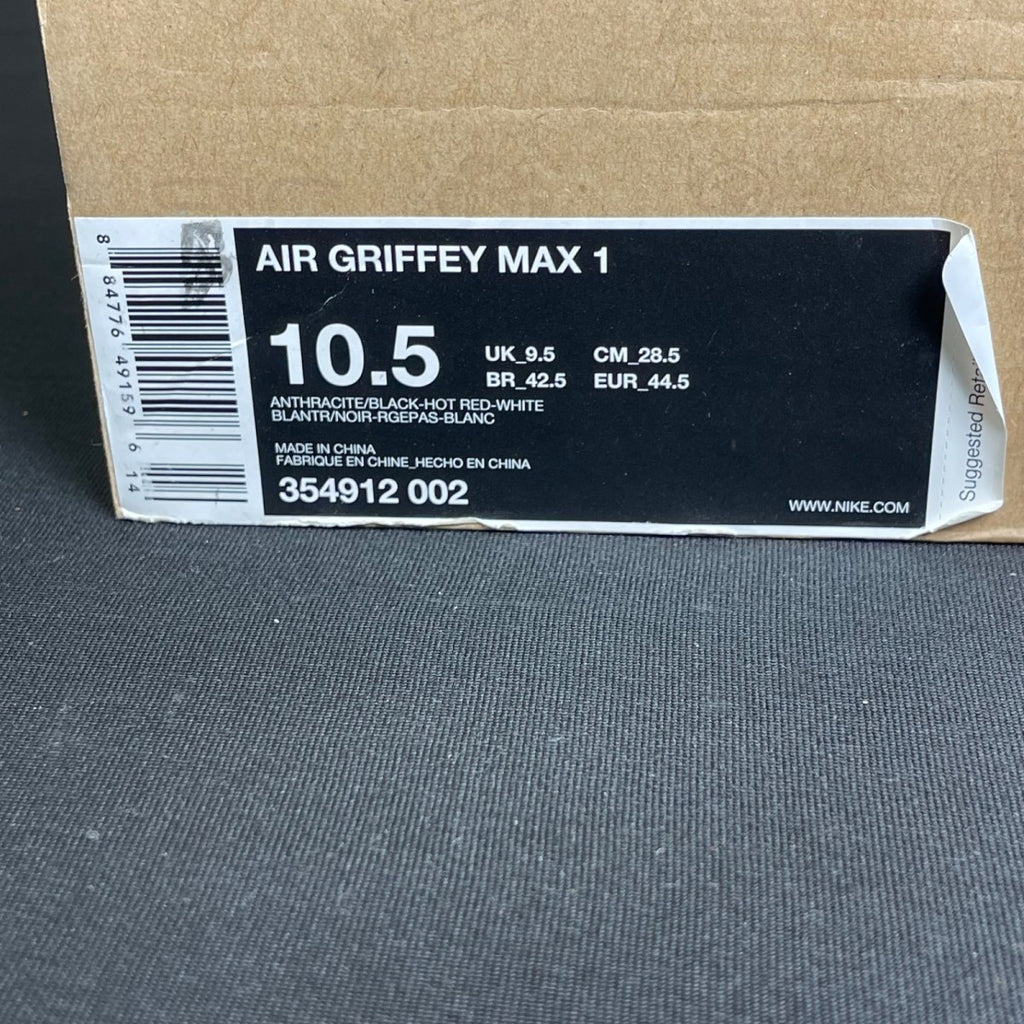 Nike Air Griffey Max 1 Anthracite Hot Red (Size 10.5) - aux