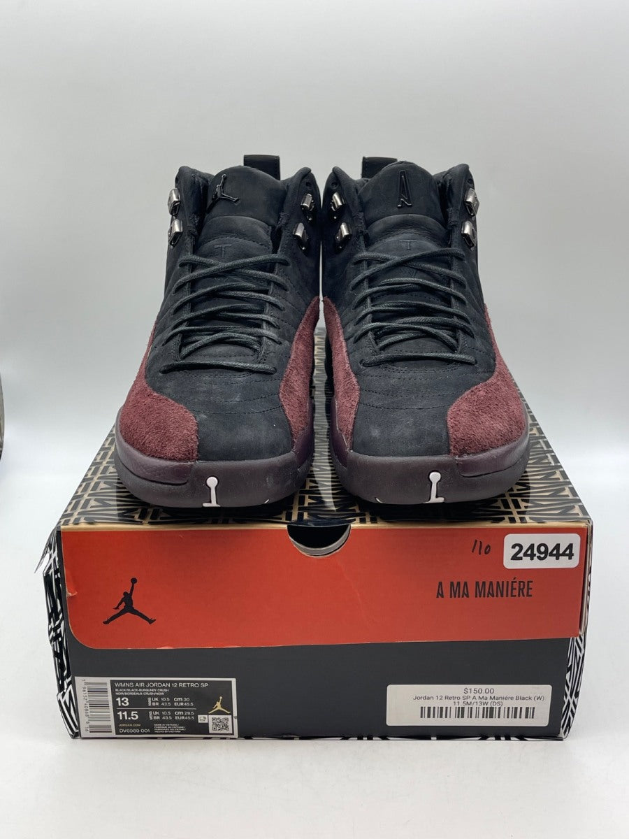 Jordan 12 Retro SP A Ma Maniére Black (Women's) 13W (Moderately Worn Pre-Owned)JordanBlack/Black-Burgundy Crush - Image 2