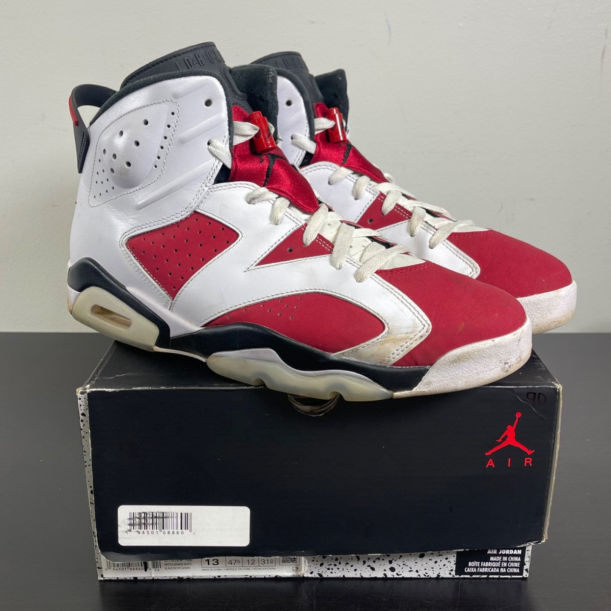 Jordan 6 Retro Carmine (2021) 13 (Moderately Worn Pre-Owned)JordanWhite/Black-Carmine - Image 1
