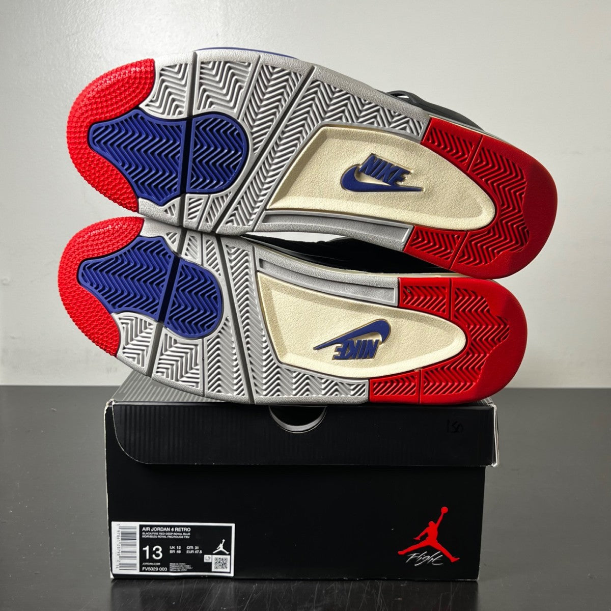 Jordan 4 Retro Rare Air (Gold Lettering) 13 (Lightly Worn Pre-Owned)JordanBlack/Fire Red/Deep Royal Blue/Dark Smoke Grey/Tech Grey - Image 6