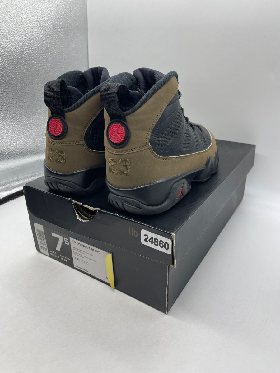Jordan 9 Retro Olive (2012) 7.5 (Moderately Worn Pre-Owned)JordanBlack/Light Olive-Varsity Red - Image 5