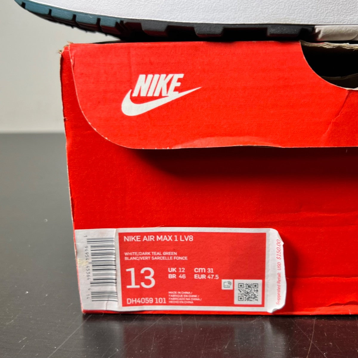 Nike Air Max 1 Dark Teal Green 13 (Lightly Worn Pre-Owned)NikeWhite/Dark Teal Green-Wolf Grey-Black - Image 4