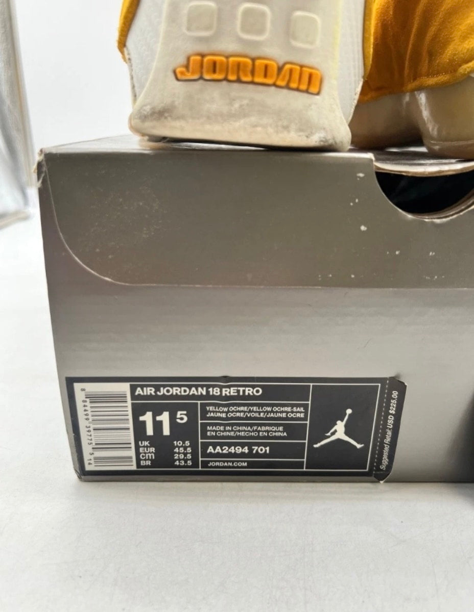 Jordan 18 Retro Yellow Ochre 11.5 (Lightly Worn Pre-Owned)JordanYellow Ochre/Yellow Ochre-Sail - Image 3