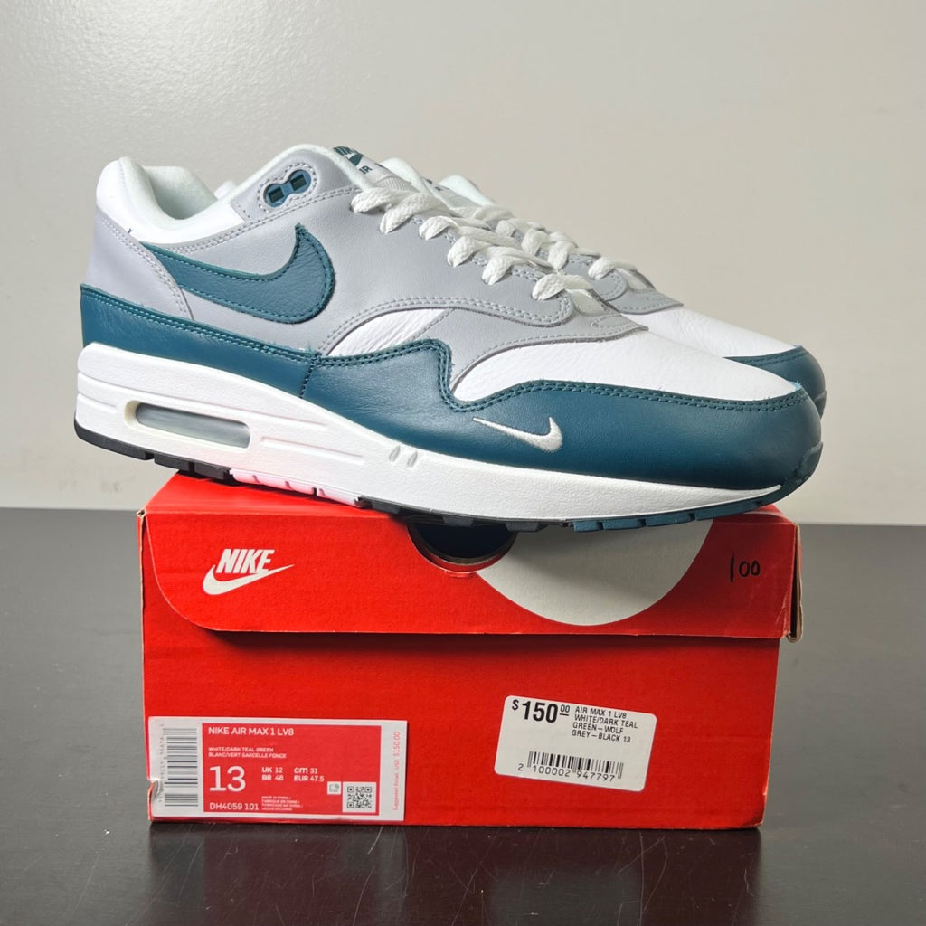Nike Air Max 1 Dark Teal Green 13 (Lightly Worn Pre-Owned)NikeWhite/Dark Teal Green-Wolf Grey-Black - Image 1