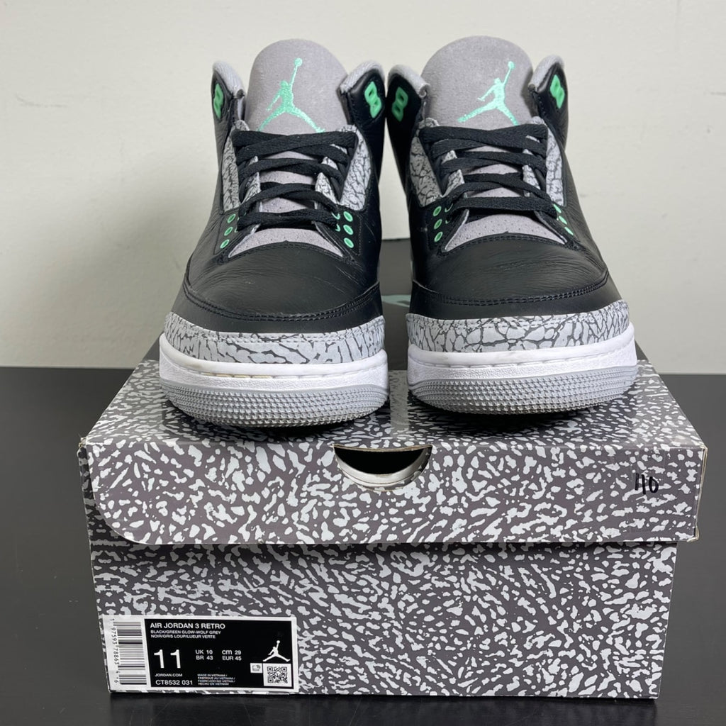 Jordan 3 Retro Green Glow 11 (Moderately Worn Pre-Owned)JordanBlack/Green Glow/Wolf Grey/White - Image 2