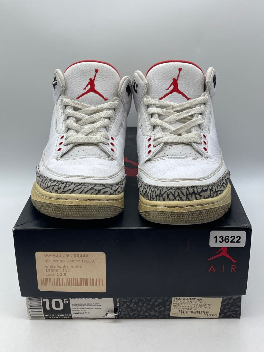 Jordan 3 Retro Hall of Fame 10.5 (Moderately Worn Pre-Owned)JordanWhite/Fire Red-Cement Grey-Black - Image 2