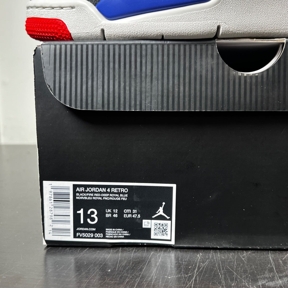 Jordan 4 Retro Rare Air (Gold Lettering) 13 (Lightly Worn Pre-Owned)JordanBlack/Fire Red/Deep Royal Blue/Dark Smoke Grey/Tech Grey - Image 4