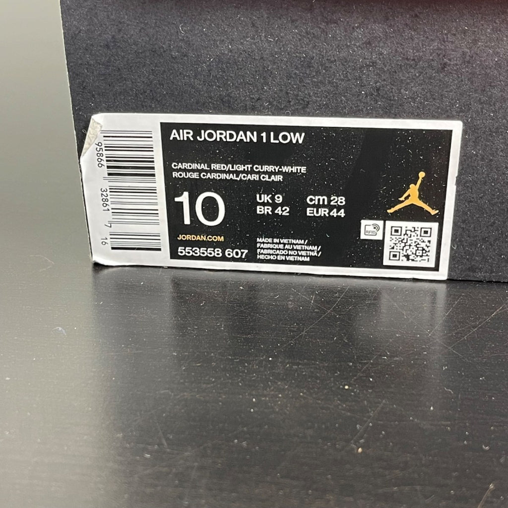 Jordan 1 Low Cardinal Red 10 (Moderately Worn Pre-Owned)JordanCardinal Red/White/Light Curry - Image 6