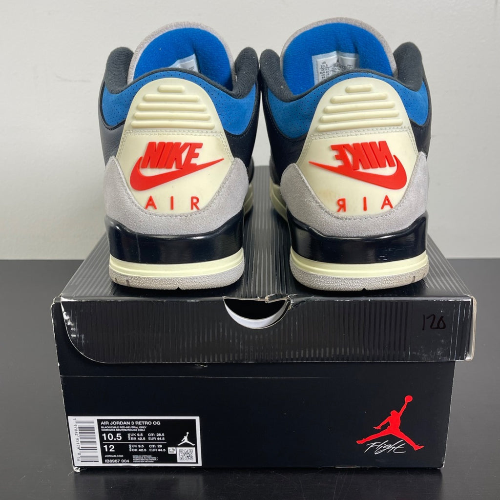 Jordan 3 Retro OG Rare Air 10.5 (Moderately Worn Pre-Owned)JordanBlack/Chile Red/Neutral Grey/Military Blue/Coconut Milk - Image 4