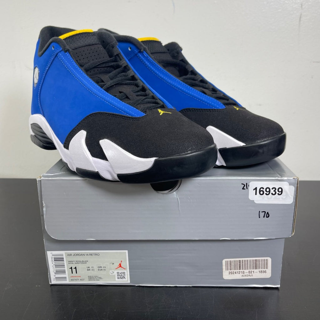 Jordan 14 Retro Laney (2023) 11 (Moderately Worn Pre-Owned)JordanVarsity Royal/Black-Varsity Maize-White - Image 1
