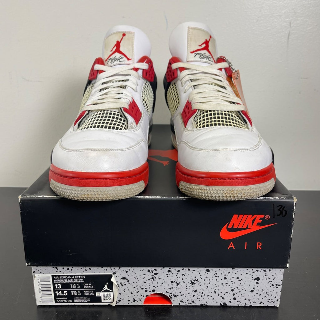 Jordan 4 Retro Fire Red (2020) 13 (Moderately Worn Pre-Owned)JordanWhite/Black-Tech Grey-Fire Red - Image 2
