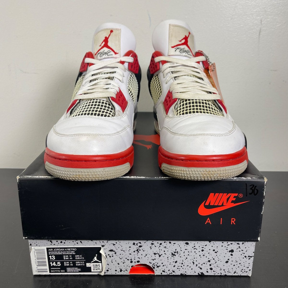 Jordan 4 Retro Fire Red (2020) 13 (Moderately Worn Pre-Owned)JordanWhite/Black-Tech Grey-Fire Red - Image 2